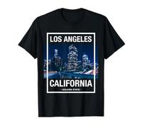 Los Angeles California Night Skyline Graphic Design Style T-Shirt