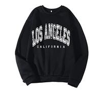 Los Angeles California Sweatshirts for Men Crewneck College Hoodies Solid Drop Shoulder Cool Outfits Crew Neck Sport Long Sleeve Gothic Letter Printed Tops Preppy Workou Y2K Fashion Black