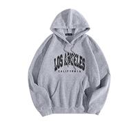 Los Angeles California Vintage Hoodies for Women College Letter Print Fall Pullover Hoodies Trendy Drawstring with Pocket Sweaters 2025 Cool Letter Printed Comfort Loose Fit Grey