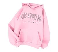 Los Angeles California Vintage Hoodies for Women Solid Sporty College Pullover Clothes 2024 Winter Fall with Hood Casual Fleece Lined Graphic Sweatshirts Trendy Plain Cool Country Pink