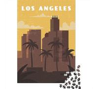 Los Angeles Cityscape Poster Jigsaw Puzzle 1000 Pieces, Downtown Architecture at Night, Matte Printed Jigsaw for Travel Lovers, Mindful Activity, Gift Idea, 38x26cm/1000pcs