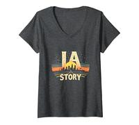 Los Angeles LA Story Starry Skyline Cityscape V-Neck T-Shirt, Women, Dark Heather Grey, M