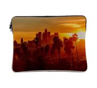 Los Angeles Linen Look Computer and Tablet Case - Sun Layer City Palm Tree Decoration - 10 Inches Protective Laptop Sleeve Printed in France