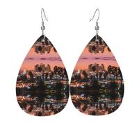 Los Angeles Palm Trees Printed Teardrop Pendant Leather Earrings | Lightweight and Versatile Earrings | Suitable for Daily Commute and Date Wear