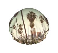 Los Angeles Palm Trees Shower Caps for Women Reusable Waterproof Shower Bonnet Large Elastic Bath Caps Double Layers Bathing Hair Caps Designed for all Hair Lengths with PEVA Lining