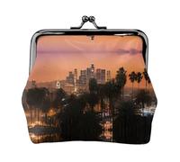 Los Angeles Palm Trees Women's Leather Kiss Lock Pouch â€“ Stylish Small Zipper-Free Wallet for Coins, Cards, Makeup & Essentials â€“ Compact & Lightweight Design for Daily Use, Travel & Gifting