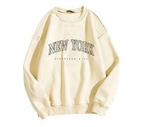 Los Angeles Print Sweatshirts for Women California Crewneck Oversized Tops New York Vintage Western Hoodies Graphic Letter Cute College Outfits Backwoods Fashion Letter Print Beige