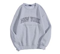 Los Angeles Print Sweatshirts for Women California Crewneck Oversized Tops New York Vintage Western Hoodies Graphic Letter Cute College Outfits Backwoods Fashion Letter Print Grey