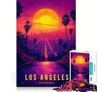 Los Angeles Retro Travel Poster Jigsaw Puzzles 1000 Pieces for Adults Creative Play Sharp Detail Real Challenge Home Art (38x26cm)