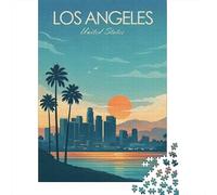 Los Angeles Skyline at Sunset 1000 Piece Jigsaw Puzzle, Downtown Architecture at Night, Premium Paper Puzzle, for Puzzle Lovers, Gift Idea, 38x26cm/1000pcs