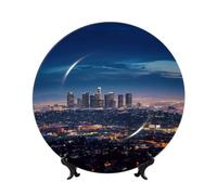 Los Angeles Skyline Ceramic Decorative Plates Bone China Decorative Plate With Display Stand Handmade Ceramic Ornament Personality Porcelain Dinner Plate Crafts For Home Office Wall Decoration 15cm