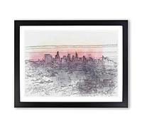 Los Angeles Skyline In The Morning In Abstract Modern Art Framed Wall Art Print, Ready to Hang Picture for Living Room Bedroom Home Office Décor, Black A4 (34 x 25 cm)
