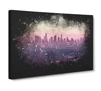 Los Angeles Skyline In The Morning Paint Splash Canvas Print | Gallery Wrapped 30mm Frame Wall Art | 20x14 inches | Ready to Hang | Modern Cityscape Picture | Living Room Bedroom Lounge Office