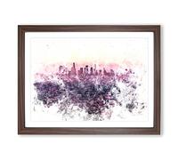Los Angeles Skyline In The Morning Watercolour Modern Framed Wall Art Print, Ready to Hang Picture for Living Room Bedroom Home Office Décor, Walnut A4 (34 x 25 cm)