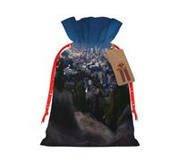 (Los Angeles Skyline) Large Reusable Burlap Pouches Rustic Wedding Favor Xmas Bags Drawstring Gift Sacks Bulk Party. S Size