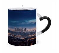 Los Angeles Skyline Mugs Heat Sensitive Color Changing Cup Heart Handle Ceramic Coffee Mugs Morphing Mug Funny Magic Mug Fashion Tea Cup Novelty Coffee Cups for Gift