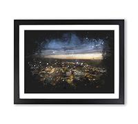 Los Angeles Skyline Paint Splash Modern Art Framed Wall Art Print, Ready to Hang Picture for Living Room Bedroom Home Office Décor, Black A4 (34 x 25 cm)