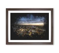 Los Angeles Skyline Paint Splash Modern Art Framed Wall Art Print, Ready to Hang Picture for Living Room Bedroom Home Office Décor, Walnut A4 (34 x 25 cm)