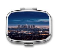 Los Angeles Skyline Pill Organizer with 2 Compartments Metal Square Pill Case Small Pill Box Portable Medicine Box Slim Travel Pill Container Medicine Organizer for Daily Use