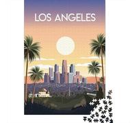 Los Angeles Skyline Poster Jigsaw Puzzle 1000 Pieces, Vintage Architecture Destination, Relaxing Challenge for Puzzle Lovers, Adult Puzzle, 52x38cm/1000pcs