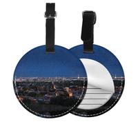 Los Angeles Skyline Print 1/2/4pcs Luggage Tags,Round Leather Travel Suitcase Labels with Privacy Name Address Card