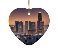 Los Angeles Skyline Print Christmas Tree Ceramic Star Heart Shaped Xmas Ornaments Home Hanging Gifts Decor
