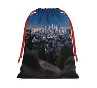 Los Angeles Skyline -Print Drawstring Gifts Bags M Size - Soft Flannel Fabric Reusable For Wedding Party Favors Gifts Packaging
