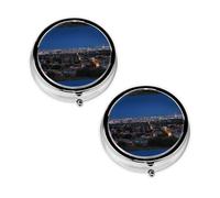 Los Angeles Skyline Print Pill Box 3 Compartment Medicine Pill Case,Portable for Pocket Or Purse Pill Organizer Decorative Metal Medicine Vitamin Organizer Unique Gift