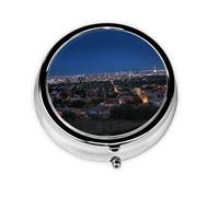 Los Angeles Skyline Print Pill Box, Round Pill Organizer, 3 Compartment Small Pill Case for Purse & Pocket, Portable Medicine Box, Travel Pill Case