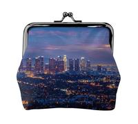 Los Angeles Skyline Printed Coin Purse for Women Cute PU Leather Coin Wallet Mini Coin Purse Pouch with Kiss-Lock