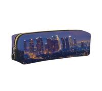 Los Angeles Skyline Printed Leather Pencil Case Cute Stationery Organizer Simple Makeup Bag Pen Pouch, Gold Zipper