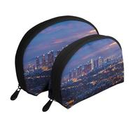 Los Angeles Skyline Printed Makeup Bags 2-Piece Portable Shell Travel Toiletry Bag Cosmetic Organizer Bag for Women