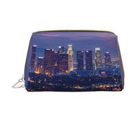 Los Angeles Skyline Printed Small Makeup Bag Portable Leather Make up Bag Travel Zipper Cosmetic Bags Organizer for Women