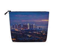Los Angeles Skyline Printed Travel Makeup Bag Imitation Linen Cosmetic Bags Waterproof Cosmetic Case Organizer for Women