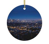 Los Angeles Skyline Printing Christmas Tree Ceramic Hanging Personalized Printed Christmas Home Porcelain Decorate Gifts
