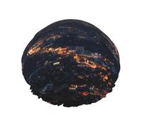 Los Angeles Skyline Shower Cap for Women Double Layers Thick Hair Caps Reusable Waterproof Bath Caps with Elastic Band Hair Hat Washable Shower Hat for Men Women Spa Salon