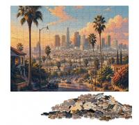 Los Angeles Skyline with Palm Trees Jigsaw Puzzle for Adults, 1000 Pieces | Adult Jigsaw Puzzle - piece-by-piece progress toward a clear completion goal during indoor leisure.