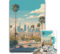 Los Angeles Skyline with Palm Trees Jigsaw Puzzle for Adults, 1000 Pieces | Jigsaw Puzzle Gift: gift for puzzle lovers, activity for family time.