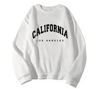 Los Angeles Sweatshirts for Men Personalized Preppy Graphic Outfits Soft College Athletic Clothes Round Neck Long Sleeve California Letter Print Thin Tops Oversized Batwing Backwoods White