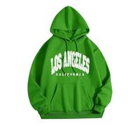 Los Angeles Vintage Hoodies for Women 2025 with Hood College Hooded Outfits Fall Letter Graphic Pullover Hoodies Trendy Workou Preppy Cute Anime Y2K Fashion Essential Aesthetic Cool Green