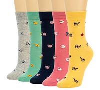 Losa Kute 5 Pairs Cute Patterned Socks Warm Crew Socks, B 5 Pairs Animals, 4-8 UK