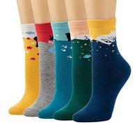 Losa Kute 5 Pairs Cute Patterned Socks Warm Crew Socks, C 5 Pairs Night Cat, 4-8 UK