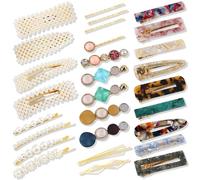 LOSANJI 28PCS Pearl Acrylic Resin Hair Clips, Macaron Alligator Hair Barrettes, Fancy Geometric Hairpin, Gold Duckbill Bobby Pins, Glittering Hair Accessories for Women Decorative Wedding Party