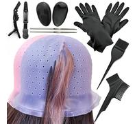 Losaria 12 Pcs Hair Highlighting Kit with Cap Hair Dye Kit Reusable Punched Holes Streaking Cap Hair Salon DIY Home Hair Coloring Highlight Cap Hair Dye Brush Dyeing Comb Gloves Ear Covers Hair Clips