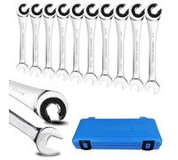 LOSCHEN 10 pcs SAE Ratcheting Wrench Combination Wrench Set 10 Pcs/Set with 72 Teeth, Chrome Vanadium Steel Tubing Ratchet Spanner（US and European Patents）