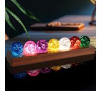 LOSCHEN 7 Colours Ice Cracked Balls, Core Memories Crystal Balls with LED Sapele Wooden Base, Natural Healing Globes for Living Room Meditation Positive Energy Decorative Balls