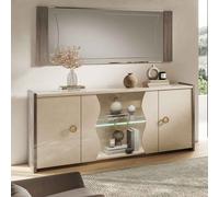 losea brown marble effect large sideboard in high gloss with led and 4 doors