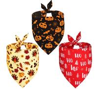 LosFong Halloween Thanksgiving Christmas Dog Bandanas 3 Pack, Reversible Triangle Dog Scarf for Large and X-Large Dogs, Premium Durable Fabric Bibs for Pets (X-Large)
