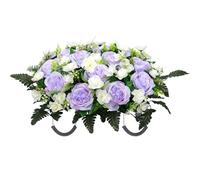 LOSFOTBO Cemetery Flower Saddle,Artificial Graveyard Flowers Grave Decorations,Headstone Flower Saddle Fade,Artificial Peonies Grave Memorial Flowers for Headstones Decoration (Purple White)
