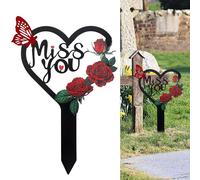 LOSFOTBO Memorial Grave Markers Heart Memorial Plaque Stake Large Cemetery Decorations for Grave Miss You Memorial Metal Grave Markers for Mom Dad Cemetery Outdoors Yard Garden (Heart)